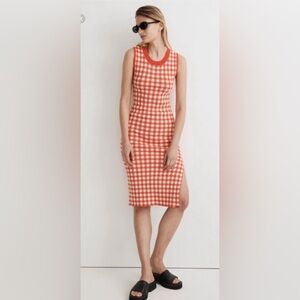 KULE MADEWELL CLEMENTINE ORANGE CHECK MIDI DRESS SZ M PREPPY COASTAL SUMMER BOHO
